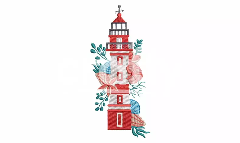 Floral Lighthouse | Marine Embroidery Design | Crafty
