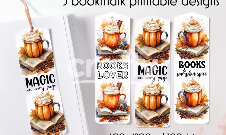 Books and Pumpkin Spice Bookmarks, Autumn Bookmarks Designs | Crafty