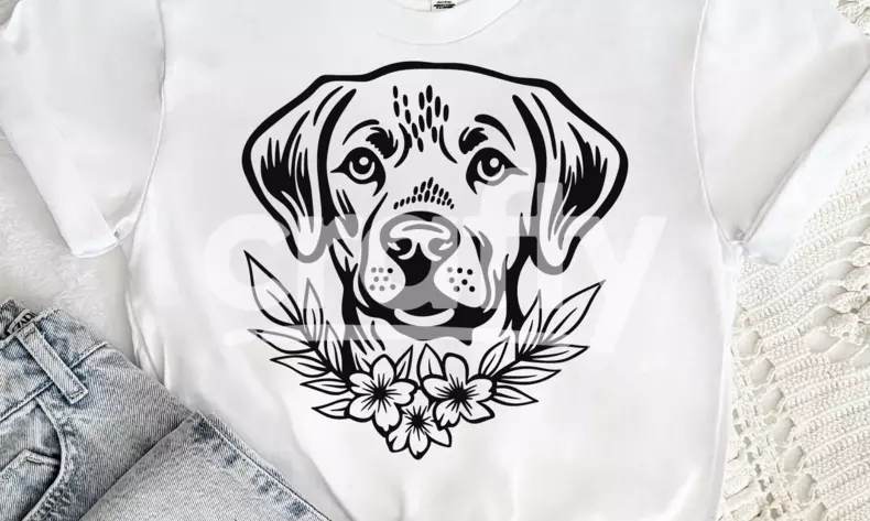 Labrador Head with Flowers Svg Cut File | Crafty