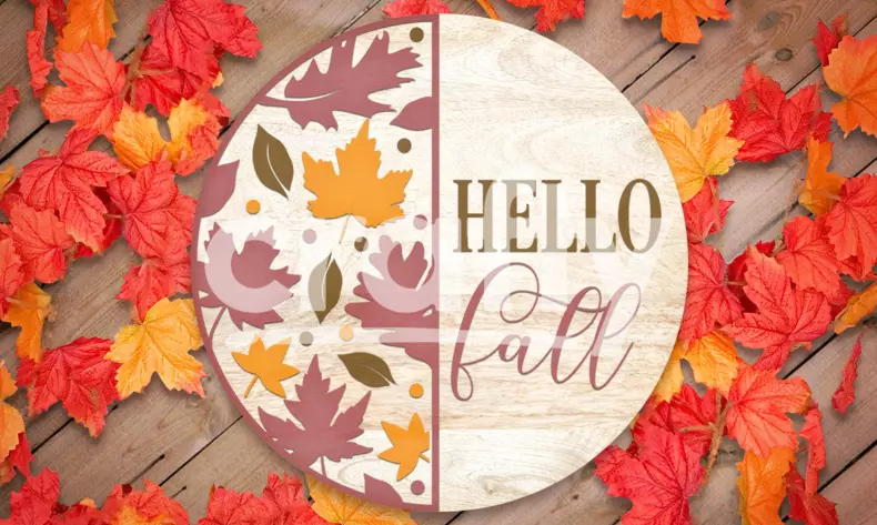 Hello Fall Foliage | Fall Round Sign SVG | Crafty