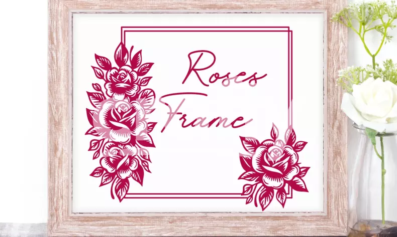 Square Frame With Roses SVG Cut File | Crafty