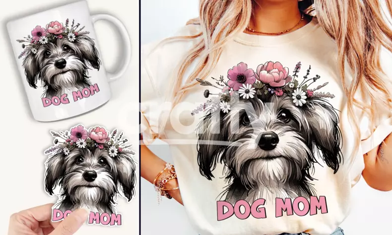 Dog Mom Floral Portrait Sublimation & Heat Transfer Design | Crafty