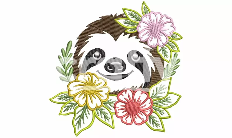 Sloth Head in Flowers | Animal Embroidery | Crafty