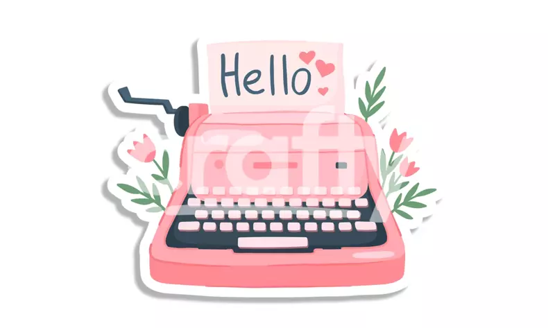 Pink Retro Typewriter Sticker | Floral Print-Then-Cut Design | Crafty