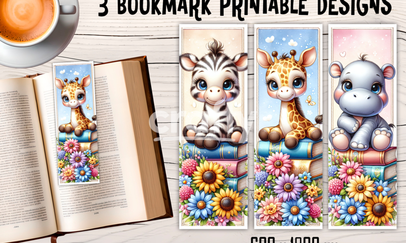 Cute Baby Animals with Flowers and Books Bookmarks, Printable Bookmarks ...