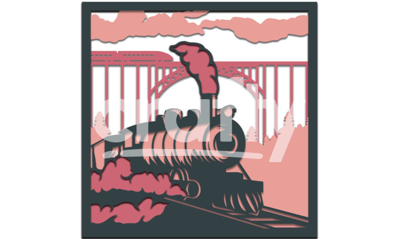 Retro Train Shadow Box SVG | Bridge Paper Cut Design | Crafty