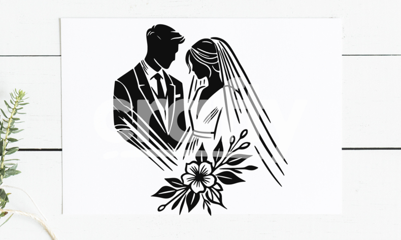 Bride and Groom Silhouettes SVG Cut File | Crafty